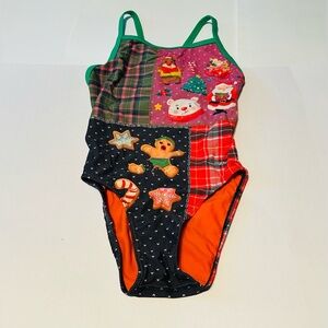Sporti Christmas Granny Sweater Holiday Tartan Thin Strap Swimsuit Size: 28Y